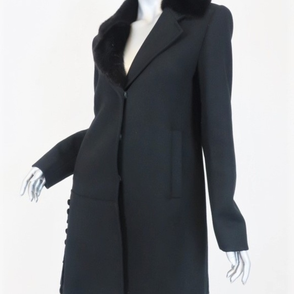 Prada Mink Fur Collar Coat Black Wool-Cashmere - Picture 5 of 7